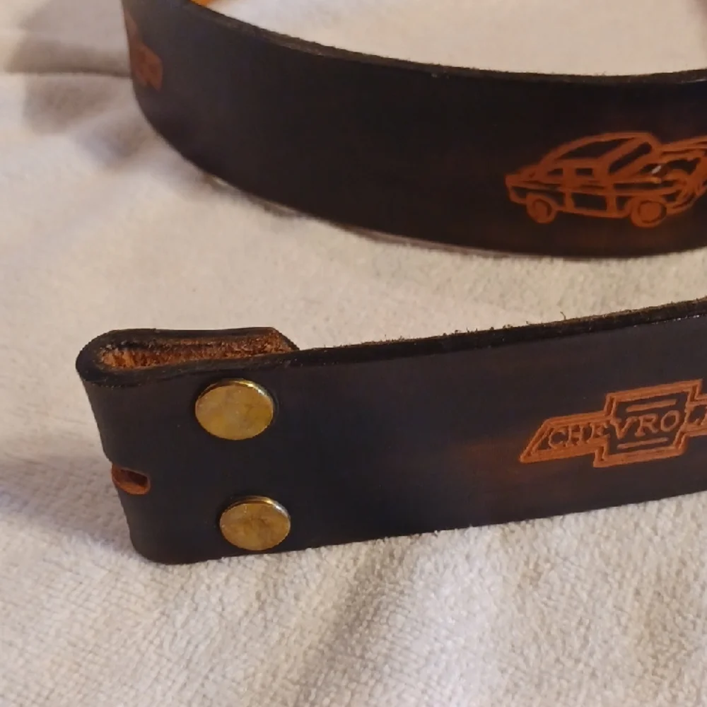 Dark Brown Leather Belt Chevrolet Hand Tooled Leather Belt Size 38